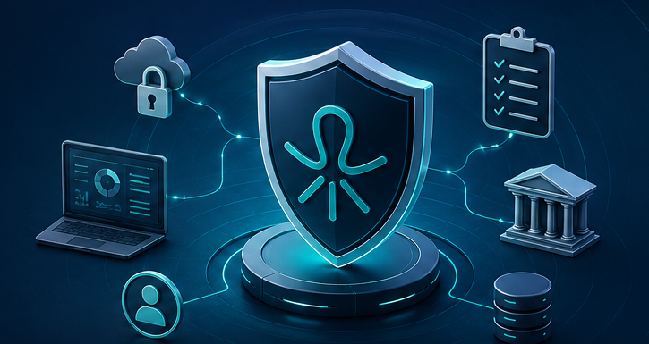 Cybersecurity, compliance, cloud, and identity protection illustration